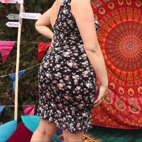 Floral ruched drawstring plus size knee midi dress - Picture 3 of 9